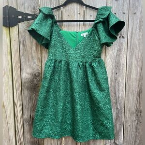 TCEC Dark Emerald Green Ruffle Sleeve Women’s Mini Dress Women’s Small